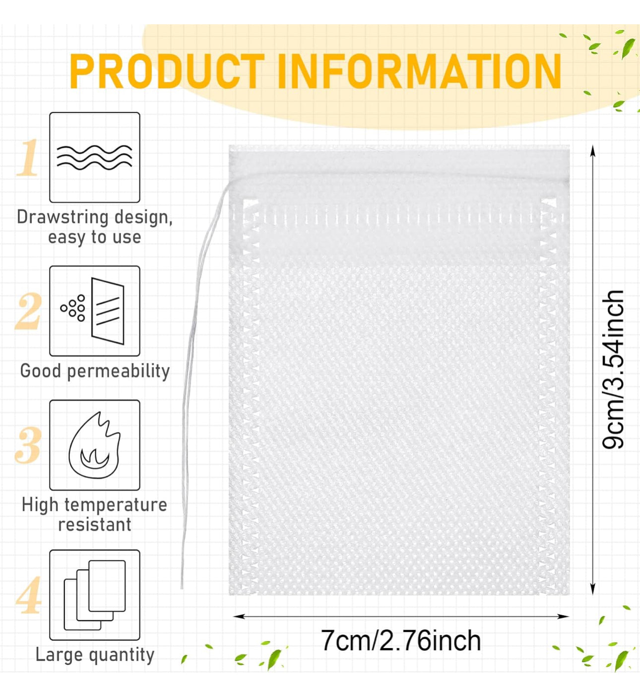 100 Disposable Tea Bags for Loose Leaf Tea infusion with drawstring