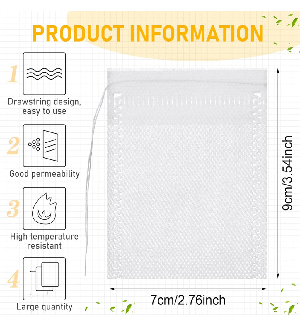 100 Disposable Tea Bags for Loose Leaf Tea infusion with drawstring