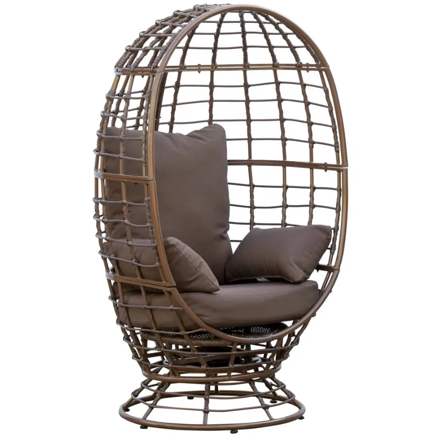 Wicker Egg Chair 360 Rotating Indoor Outdoor Boho Basket Seat with Cushion and Pillows for Backyard Porch Patio Garden Handwoven