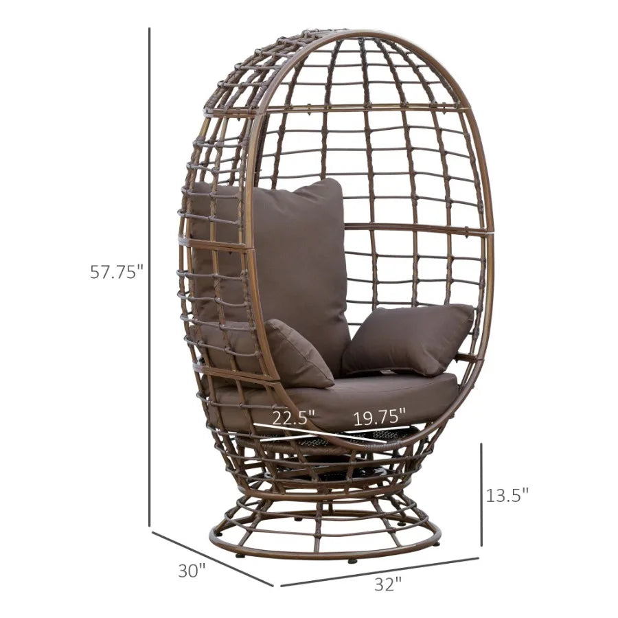 Wicker Egg Chair 360 Rotating Indoor Outdoor Boho Basket Seat with Cushion and Pillows for Backyard Porch Patio Garden Handwoven
