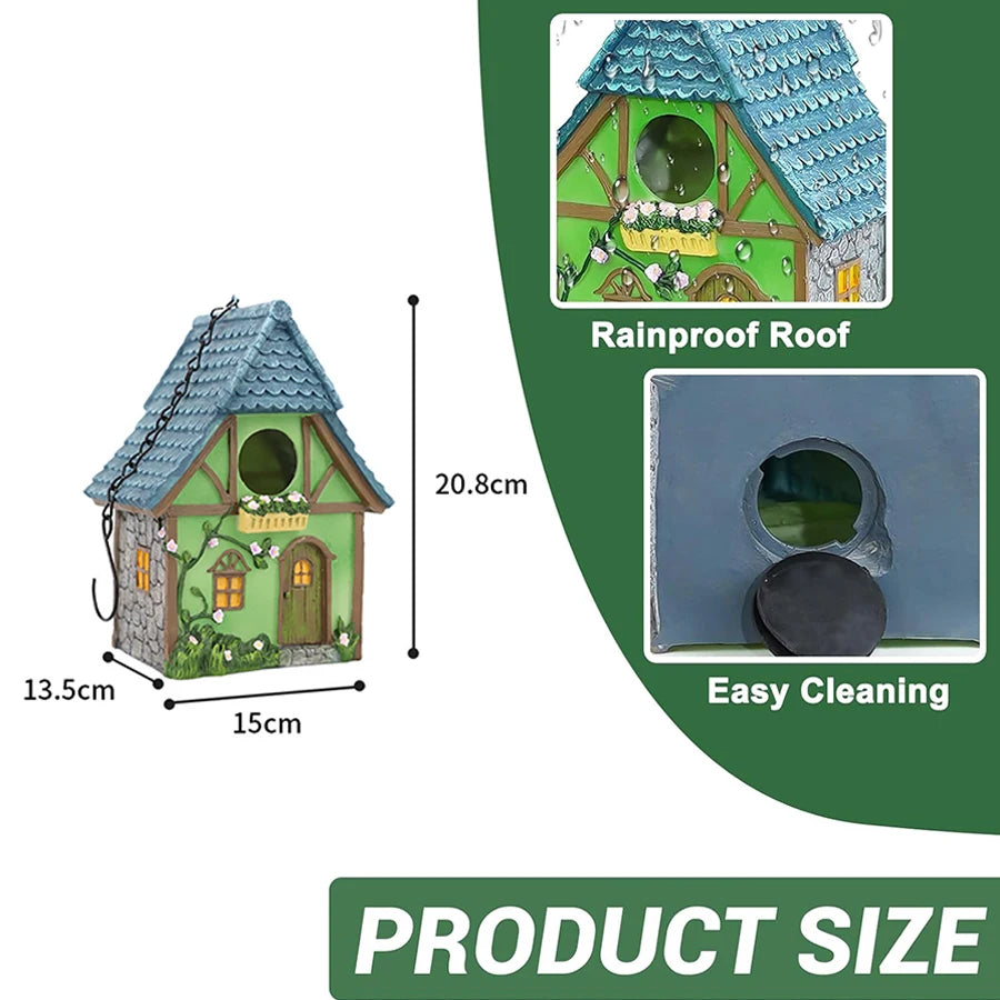 Resin Birdhouse for Outdoors - Hanging Garden Decoration Cabin, Perfect Gift for Bird Lovers & Small Birds