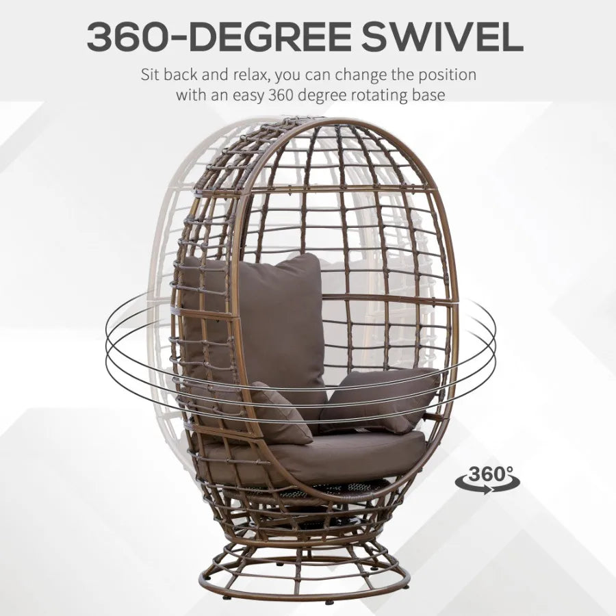 Wicker Egg Chair 360 Rotating Indoor Outdoor Boho Basket Seat with Cushion and Pillows for Backyard Porch Patio Garden Handwoven