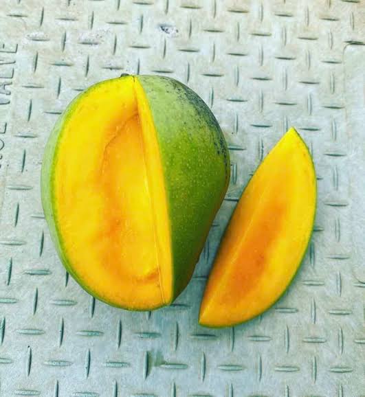 Gary Mango cut open showing golden yellow creamy flesh