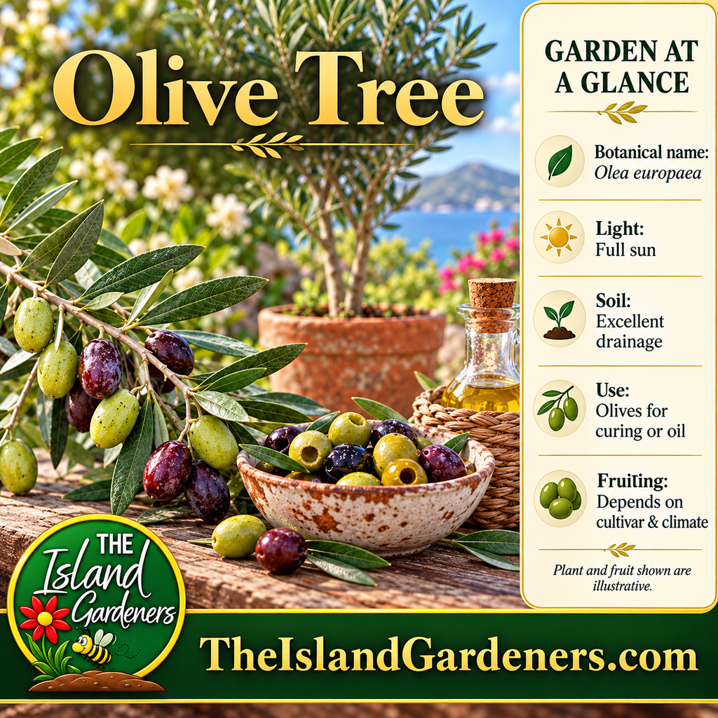 Olive branch with green and purple olives beside a rustic bowl of pitted olives and a bottle of olive oil. 