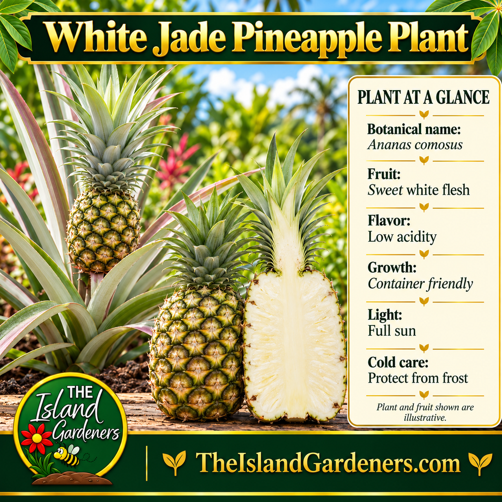 Whole pineapple beside cut fruit showing white flesh and a pale core.